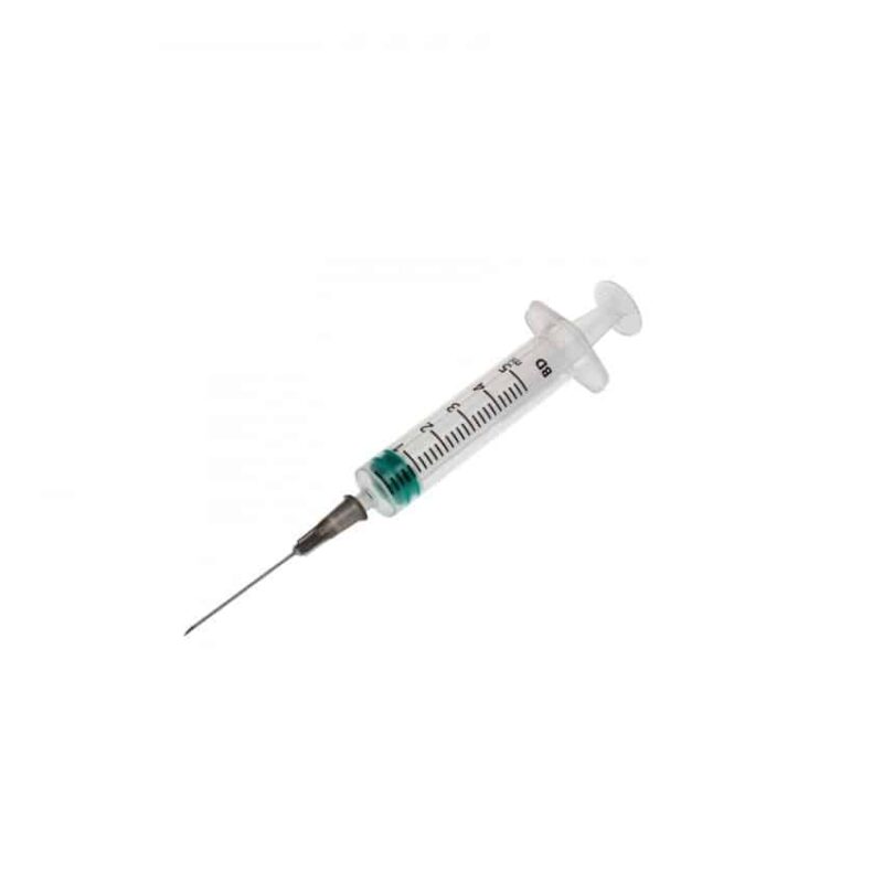 visar Spruta 5 ml BD Emerald med microlance 3 nål 21G