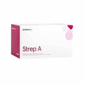 visar förpackning av Strep A test till QuikRead Go Instrument