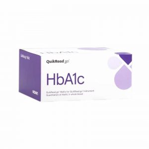 visar förpackning till HbA1c-Test för QuikRead Go Instrument