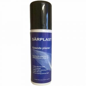 visar flaska med sårplast-spray