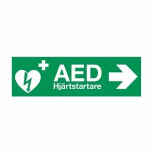 AED klisteretikett 29,7x10,5cm Höger pil
