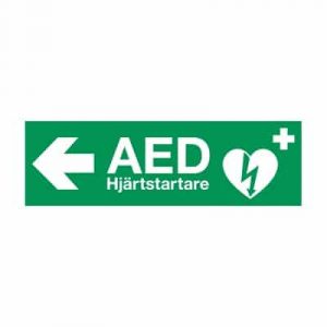 AED klisteretikett 29,7x10,5cm Vänster pil